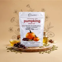 Aceite de semilla de calabaza con sus ingredientes naturales alrededor