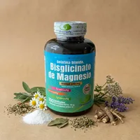 Bisglicinato de magnesio con sus ingredientes naturales alrededor