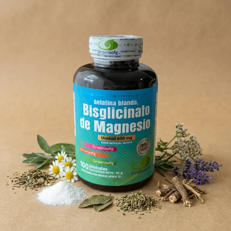 Bisglicinato de magnesio con sus ingredientes naturales alrededor