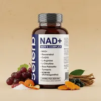 Cápsulas de NAD+ para hombres con sus ingredientes naturales alrededor