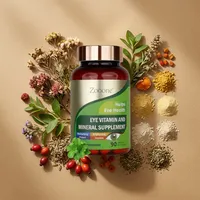 Cápsulas para la salud visual con sus ingredientes naturales alrededor