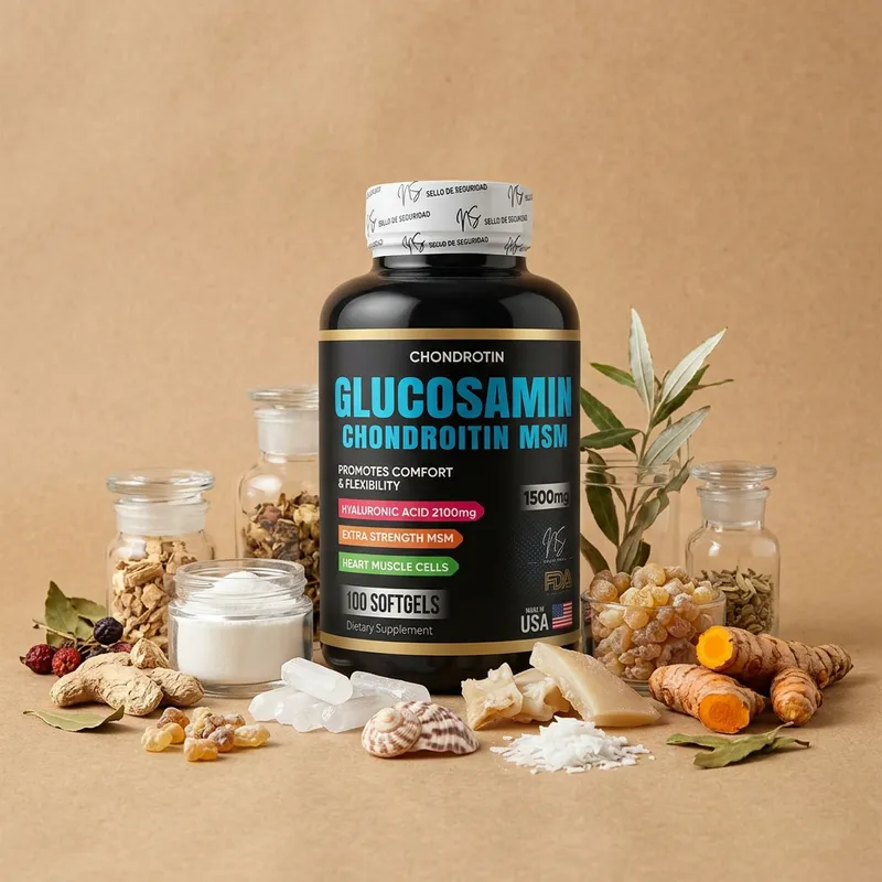 Glucosamina con condroitina con sus ingredientes naturales alrededor