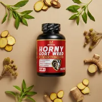 Horny goat weed con maca con sus ingredientes naturales alrededor