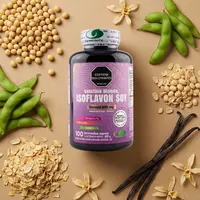 Isoflavonas de soya con sus ingredientes naturales alrededor