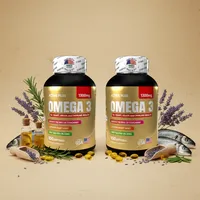 Omega 3 en cápsulas con sus ingredientes naturales alrededor