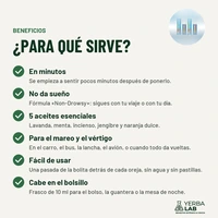 ¿Para qué sirve Vertigo Ease? En minutos; No da sueño; 5 aceites esenciales; Para el mareo y el vértigo; Fácil de usar; Cabe en el bolsillo